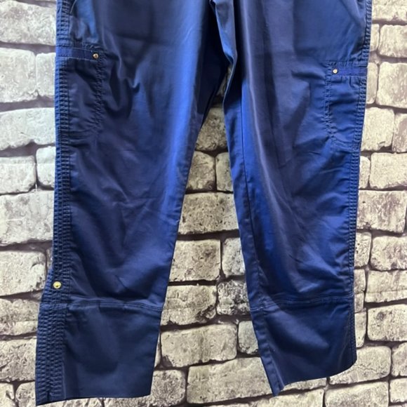 Chico's Blue Crop Pants With Tabs To Roll Cuffs Size M/10 - Picture 3 of 9